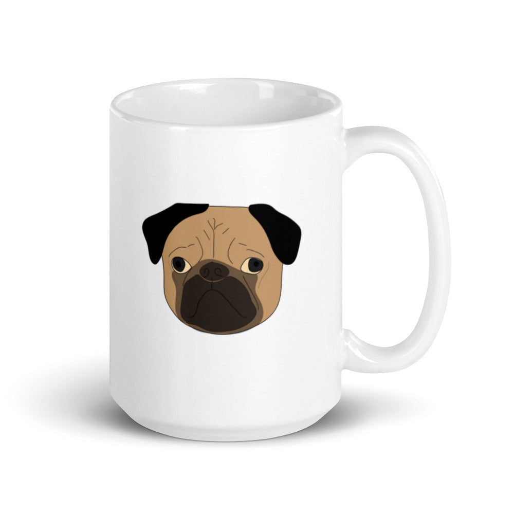 Pug - Wrinkly Face - White Glossy Mug